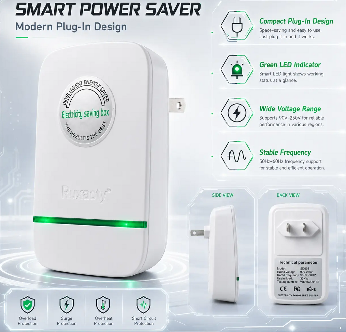 Compact Plug-In Power Box with US Plug, Built-In Indicator Light, Portable Indoor Plug-In Device for Home, Office, Dorm, Bedroom, and Travel Use