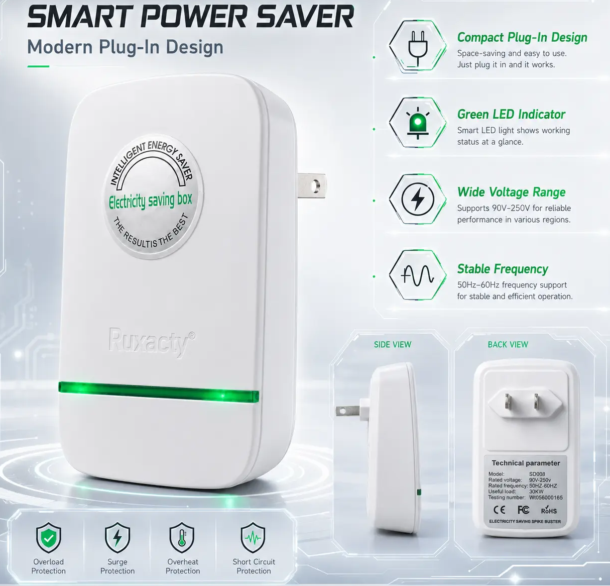 Compact Plug-In Power Box with US Plug, Built-In Indicator Light, Portable Indoor Plug-In Device for Home, Office, Dorm, Bedroom, and Travel Use