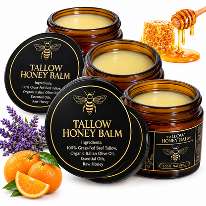 Organic Grass-Fed Beef Tallow Balm with Raw Honey - Handmade All-Natural Moisturizer for Soft, Smooth, Radiant Skin