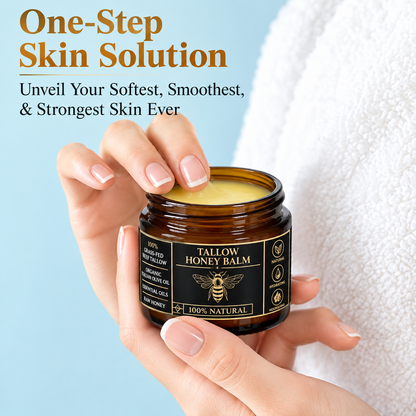 Organic Grass-Fed Beef Tallow Balm with Raw Honey - Handmade All-Natural Moisturizer for Soft, Smooth, Radiant Skin