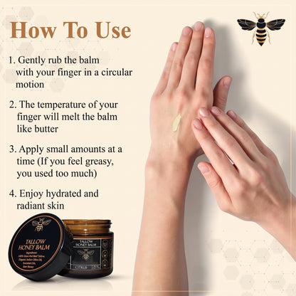 Organic Grass-Fed Beef Tallow Balm with Raw Honey - Handmade All-Natural Moisturizer for Soft, Smooth, Radiant Skin