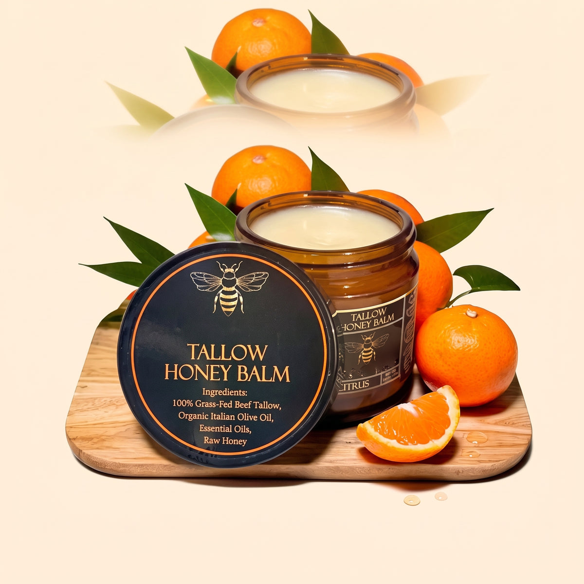 Organic Grass-Fed Beef Tallow Balm with Raw Honey - Handmade All-Natural Moisturizer for Soft, Smooth, Radiant Skin
