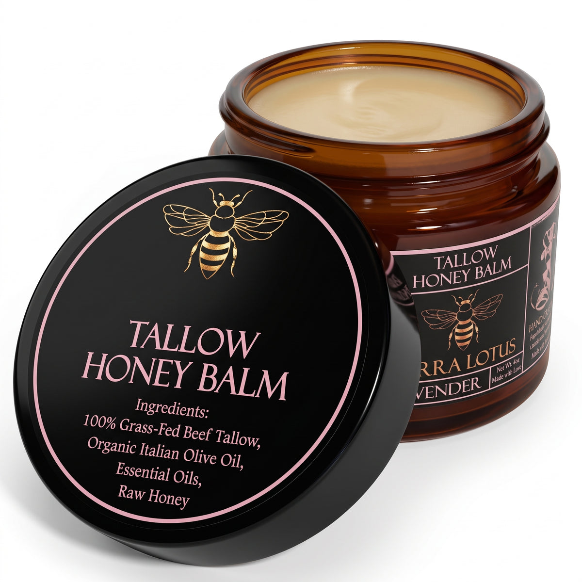 Organic Grass-Fed Beef Tallow Balm with Raw Honey - Handmade All-Natural Moisturizer for Soft, Smooth, Radiant Skin
