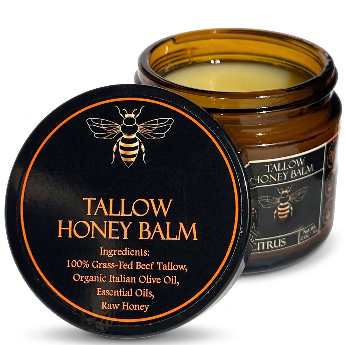 Organic Grass-Fed Beef Tallow Balm with Raw Honey - Handmade All-Natural Moisturizer for Soft, Smooth, Radiant Skin