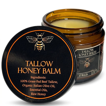 Organic Grass-Fed Beef Tallow Balm with Raw Honey - Handmade All-Natural Moisturizer for Soft, Smooth, Radiant Skin