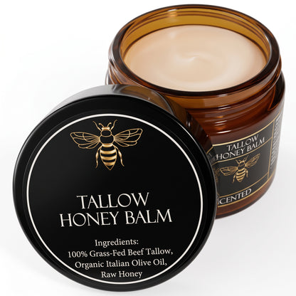 Organic Grass-Fed Beef Tallow Balm with Raw Honey - Handmade All-Natural Moisturizer for Soft, Smooth, Radiant Skin