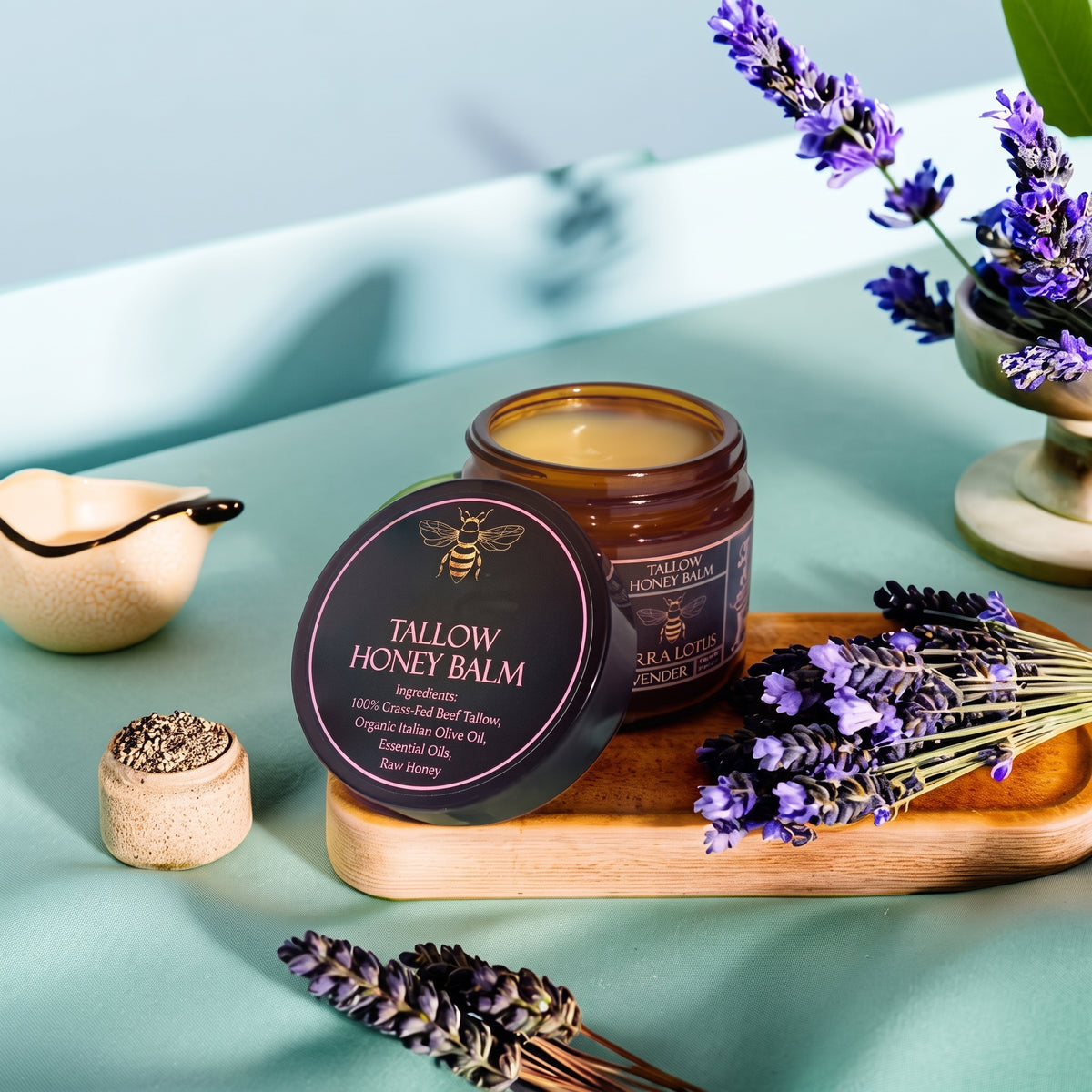 Organic Grass-Fed Beef Tallow Balm with Raw Honey - Handmade All-Natural Moisturizer for Soft, Smooth, Radiant Skin