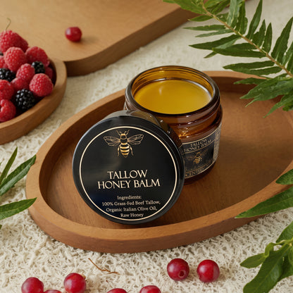 Organic Grass-Fed Beef Tallow Balm with Raw Honey - Handmade All-Natural Moisturizer for Soft, Smooth, Radiant Skin
